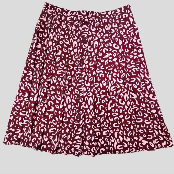 Modcloth Admirers Button Front Pink Leopard Animal Print Midi Skirt Size 20 - Picture 5 of 11